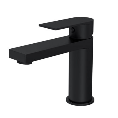 Modern Square Mono Basin Mixer Tap & Push Button Waste - Matt Black - Balterley