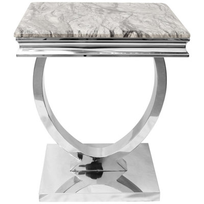 Modern Stainless Steel Side End Table Grey Marble Top Sofa Living Room Furniture