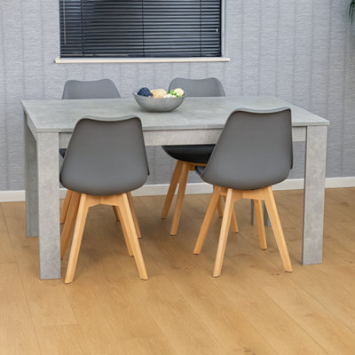 Modern Stone Grey Effect Dining Table Set with 4 Grey Plastic Chairs ...