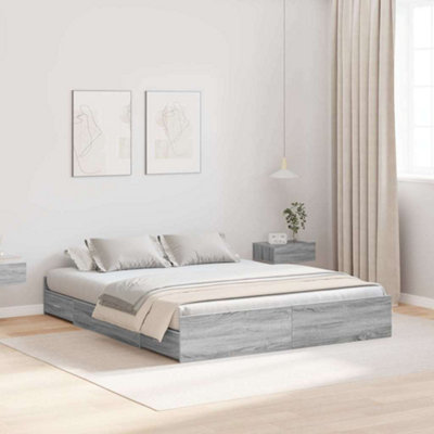 Modern Storage Bed Frame Grey sonoma 160 x 200 cm Engineered wood