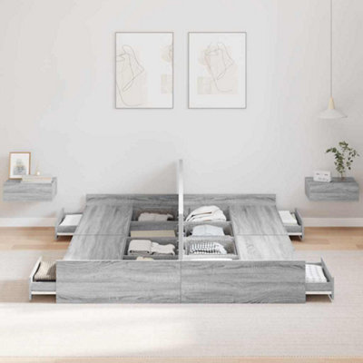 Modern Storage Bed Frame Grey sonoma 160 x 200 cm Engineered wood