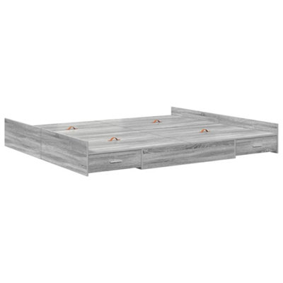 Modern Storage Bed Frame Grey sonoma 200 x 200 cm Engineered wood
