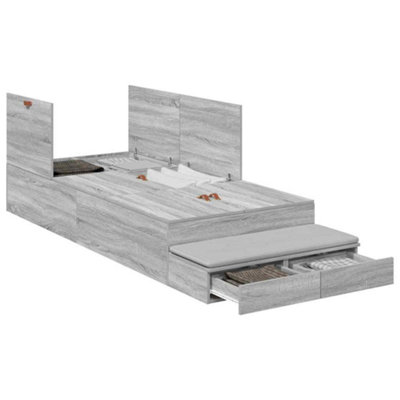 Modern Storage Bed Frame Grey Sonoma 75x190 cm