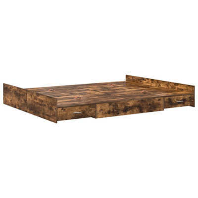Modern Storage Bed Frame Smoked oak 135 x 190 cm Engineered wood