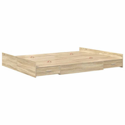 Modern Storage Bed Frame Sonoma oak 135 x 190 cm Engineered wood