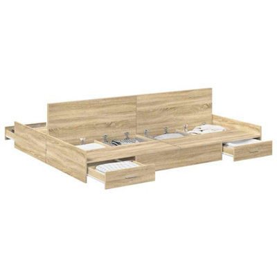 Modern Storage Bed Frame Sonoma oak 135 x 190 cm Engineered wood