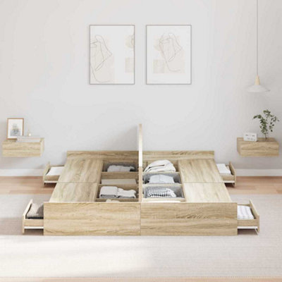 Modern Storage Bed Frame Sonoma oak 135 x 190 cm Engineered wood