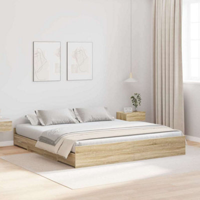 Modern Storage Bed Frame Sonoma oak 180 x 200 cm Engineered wood