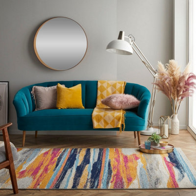 Modern Striped Abstract Graphics Easy to Clean Multi Abstract Rug for ...