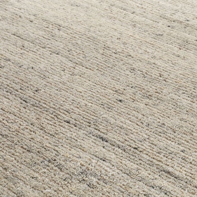 Modern Striped Easy to Clean Cream Wool Rug for Living Room & Bedroom-200cm X 285cm