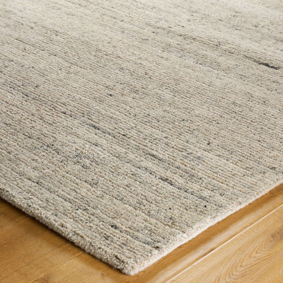 Modern Striped Easy to Clean Cream Wool Rug for Living Room & Bedroom-200cm X 285cm