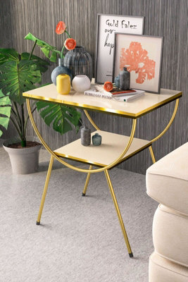 Modern Style Side Table-Nightstand-End Table with Storage Shelf For Living Room - Creme