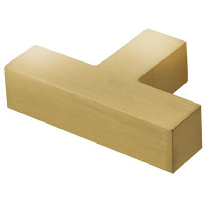Modern T Bar Square Cupboard Knob in Satin Brass - Elegant & Durable Design - Kitchen Cabinet Knob