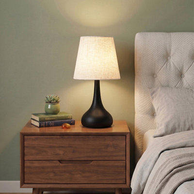 Modern Table Lamp With Fabric Shade, Classic Black Matte Bedroom Bedside Lamp ,16x30cm