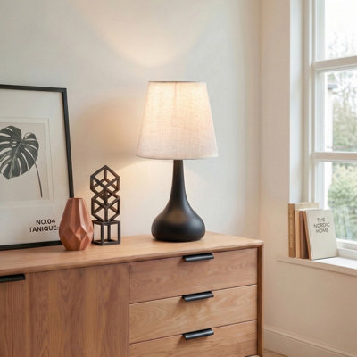 Modern Table Lamp With Fabric Shade, Classic Black Matte Bedroom Bedside Lamp ,16x30cm