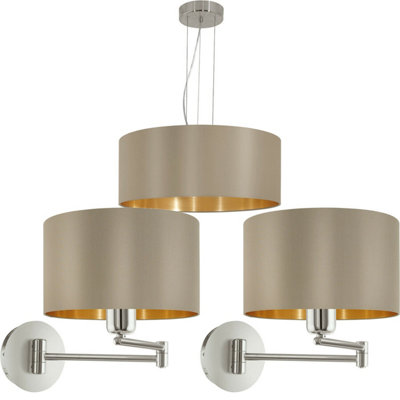 Modern Taupe Gold Ceiling Pendant Light with 2 Matching Wall Sconces