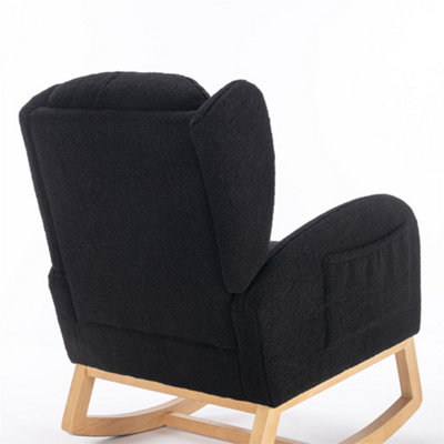 Antetek Wingback Rocking Glider Chair For Nursery & Living Room | Teddy Upholstery, High Back, 300 Lb Capacity