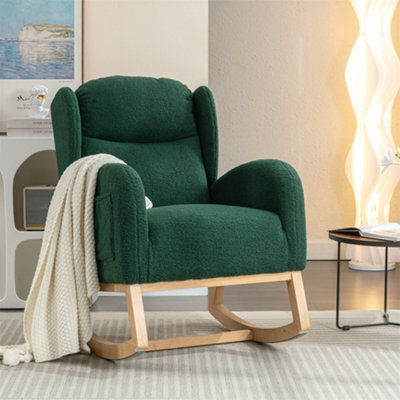 Modern Teddy Fabric Upholstered Rocking Chair Wingback Padded Seat For ...