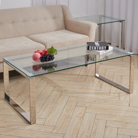 Modern Tempered Glass Coffee Table with Chrome Base 1200x600mm
