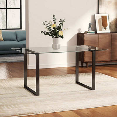 Modern Tempered Glass Dining Table with Chrome Base W 1600 x D 900 x H ...