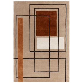 Modern Terracotta Handmade Geometric Wool Easy to Clean Rug for Bedroom & Living Room-200cm X 290cm