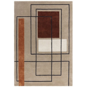 Modern Terracotta Handmade Geometric Wool Easy to Clean Rug for Bedroom & Living Room-200cm X 290cm