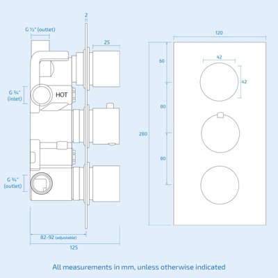 Modern Three-Dial Three-Way Concealed Round Thermostatic Valve With Shower Head Handset and Bath Filler Kit - 4