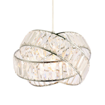 Modern Three Ring Chrome Pendant Lighting Shade with Transparent Acrylic Prisms