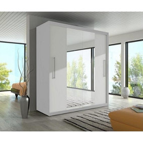 Modern Torino Mirrored Sliding Door Wardrobe W2040mm H2180mm D580mm - Sleek White Matt Finish