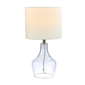 Modern Transparent Glass Lamp with Natural Linen Fabric Shade and Clear Cable