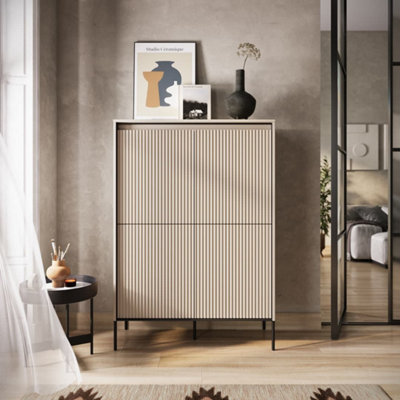 Modern TREND  Highboard Cabinet (H830mm W980mm D400mm) - Sand Beige with Black Legs