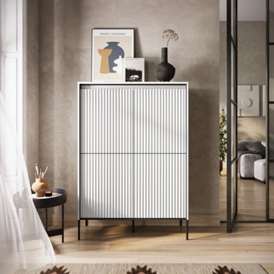 Modern TREND  Highboard Cabinet (H830mm W980mm D400mm) - White Matt with Black Legs