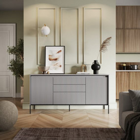 Modern TREND Large Sideboard Cabinet (H830mm W1660mm D400mm)  - Light Grey with Black Legs