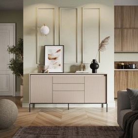 Modern TREND Large Sideboard Cabinet (H830mm W1660mm D400mm) - Sand Beige with Black Legs