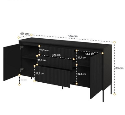 Modern TREND Large Sideboard Cabinet (H830mm W1660mm D400mm) - White Matt with Black Legs