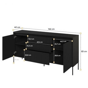 Modern TREND Large Sideboard Cabinet (H830mm W1660mm D400mm) - White Matt with Black Legs
