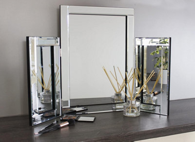 Modern Tri-Fold Glass Mirror - Stylish Folding Dressing Table Mirror for Home, Bedroom, Bevelled, Vanity Mirror