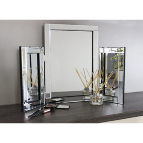 Modern Tri-Fold Glass Mirror - Stylish Folding Dressing Table Mirror for Home, Bedroom, Bevelled, Vanity Mirror
