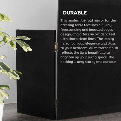 Modern Tri-Fold Glass Mirror - Stylish Folding Dressing Table Mirror for Home, Bedroom, Bevelled, Vanity Mirror