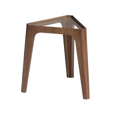 Modern Triangular Corner Table in Tempered Glass and Walnut