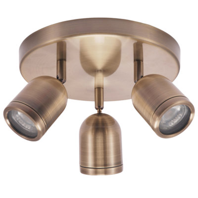 Modern Triple Spot IP44 Antique Brass Bath Ceiling Light with Adjustable Heads