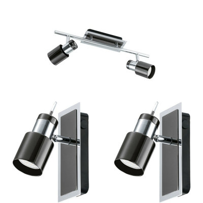 Modern Twin Ceiling Spot Light with Two Matching Wall Lights in Black Nickel Finish