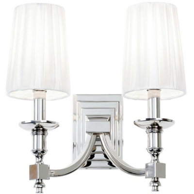 Modern Twin Wall Light Nickel & White Pleated Shade Pretty Bedside Lamp ...
