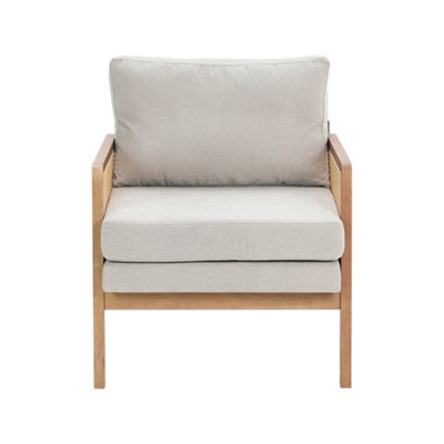 Modern Upholstered Armchair with Wood Frame Rattan Arms Chair in Beige