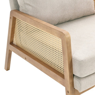 Modern Upholstered Armchair with Wood Frame Rattan Arms Chair in Beige