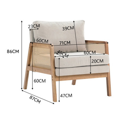Modern Upholstered Armchair with Wood Frame Rattan Arms Chair in Beige