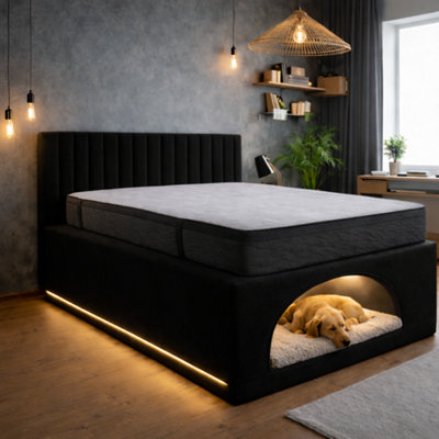 Modern Upholstered Bed Frame with Built-In Dog Bed - Pet-Friendly ...
