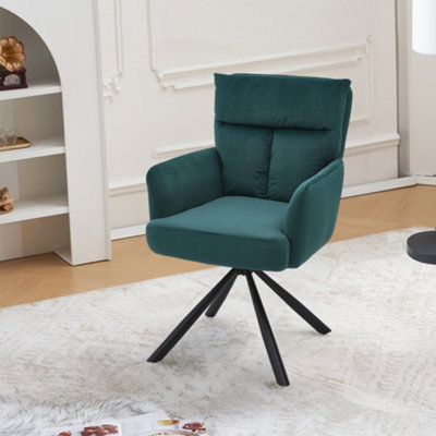 Modern Upholstered Chair Swivel 180 Degree Armchair Green for Living Room Bedroom