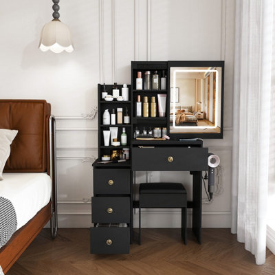 Modern Vanity Dressing Table with LED Mirror, Stool, Power Socket ...