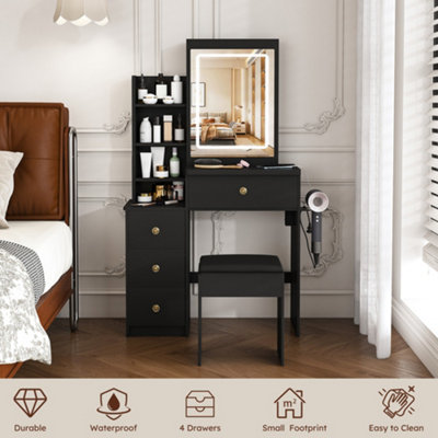 Modern Vanity Dressing Table with LED Mirror, Stool, Power Socket ...